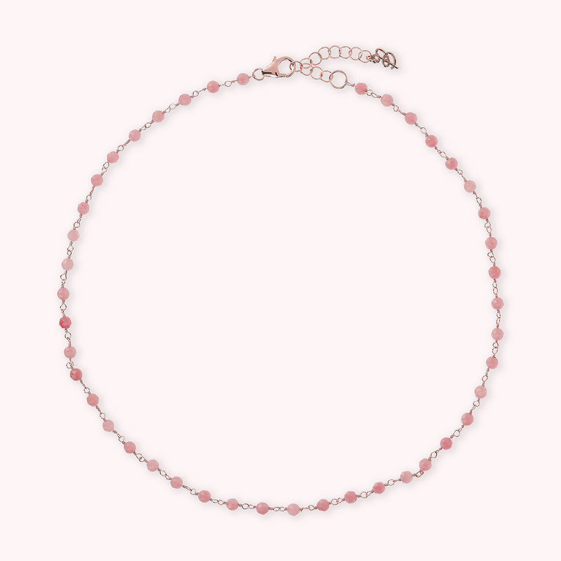 Rosary Necklace with Pink Quartzite Natural Stone