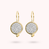 Golden Pendant Earrings with Round Pavé