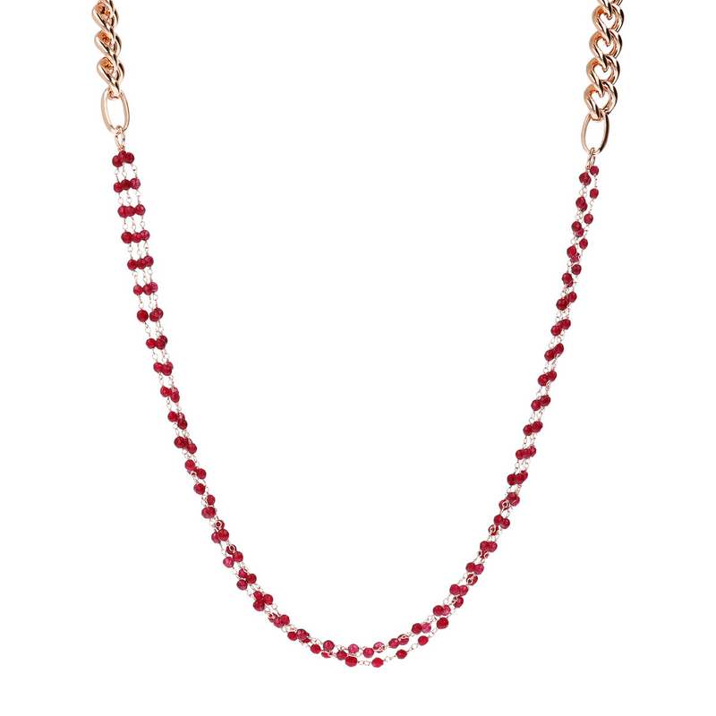 Long Multi-strand Grumetta and Rosary Necklace with Natural Stones