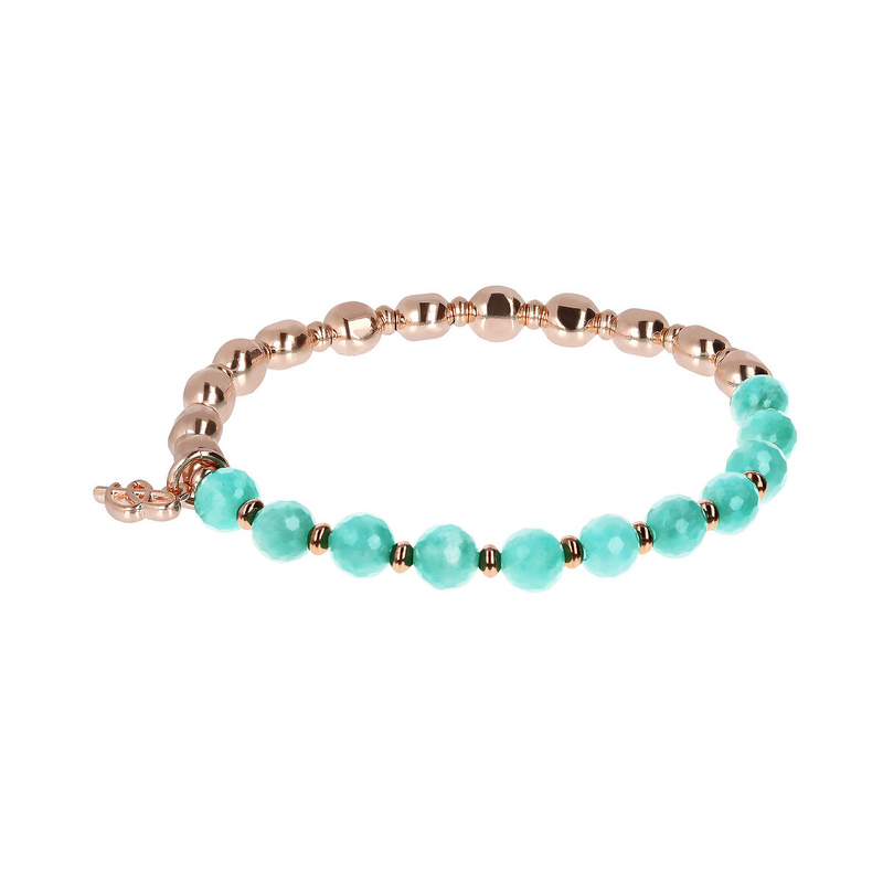 Bracelet Élastique avec Pierres Naturelles et Sphères Rosées Dorées