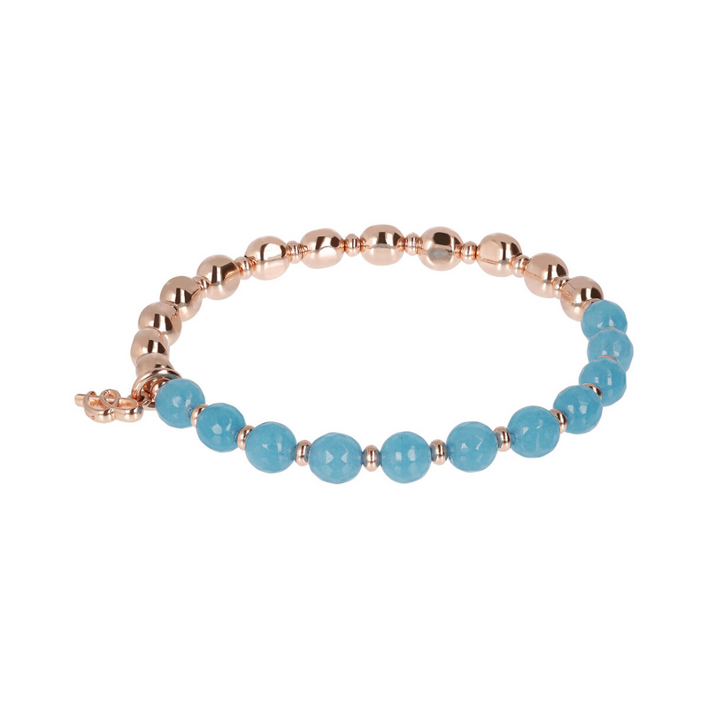 Bracelet Élastique avec Pierres Naturelles et Sphères Rosées Dorées