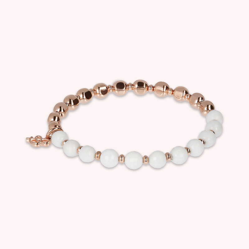 Bracciale Elastico con Pietre Naturali e Sfere Golden Rosé