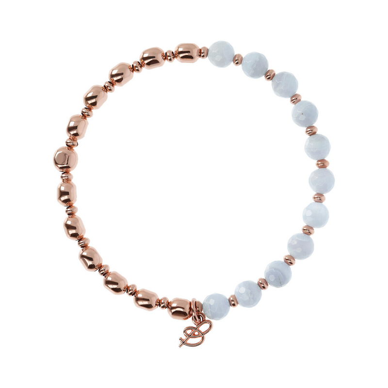 Bracelet Élastique avec Pierres Naturelles et Sphères Rosées Dorées