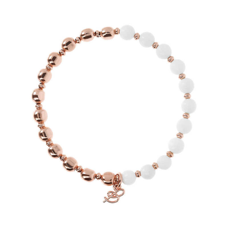 Bracelet Élastique avec Pierres Naturelles et Sphères Rosées Dorées