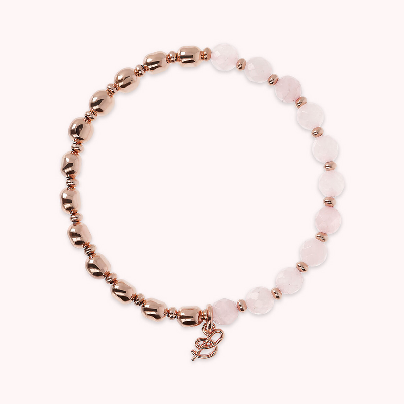 Bracciale Elastico con Pietre Naturali e Sfere Golden Rosé