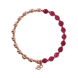 Elastic Bracelet with Natural Stones and Golden Rosé Spheres