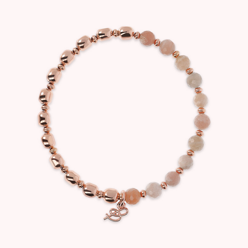 Bracciale Elastico con Pietre Naturali e Sfere Golden Rosé