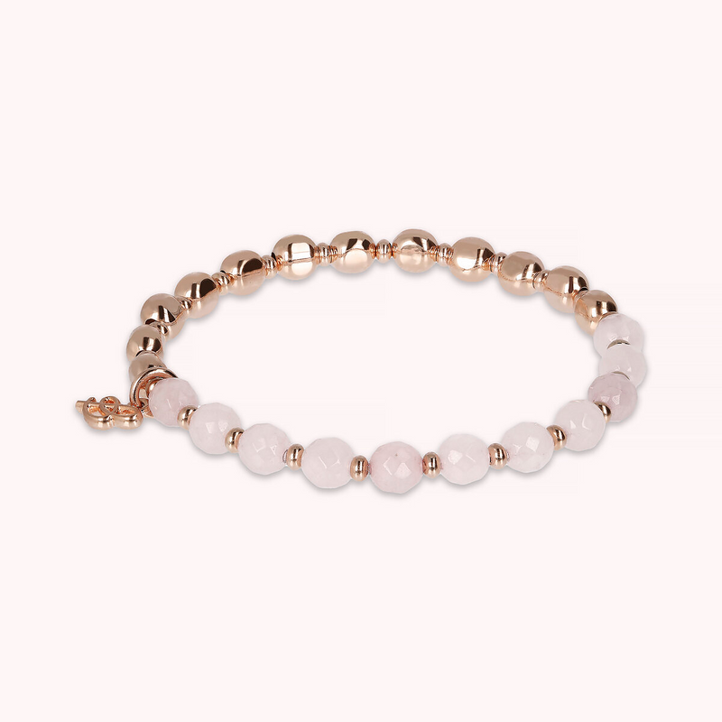 Bracciale Elastico con Pietre Naturali e Sfere Golden Rosé