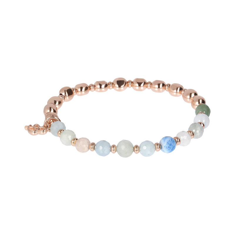 Bracelet Élastique avec Pierres Naturelles et Sphères Rosées Dorées