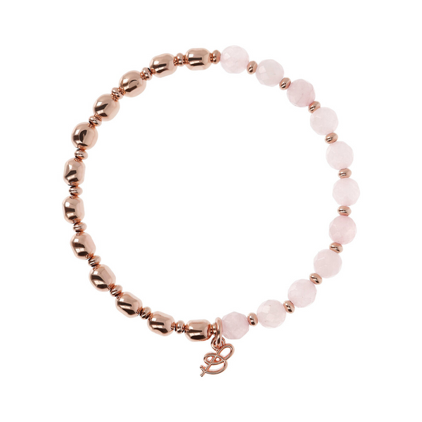 Bracelet Élastique avec Pierres Naturelles et Sphères Rosées Dorées