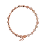 Elastic Bracelet with Natural Stones and Golden Rosé Spheres