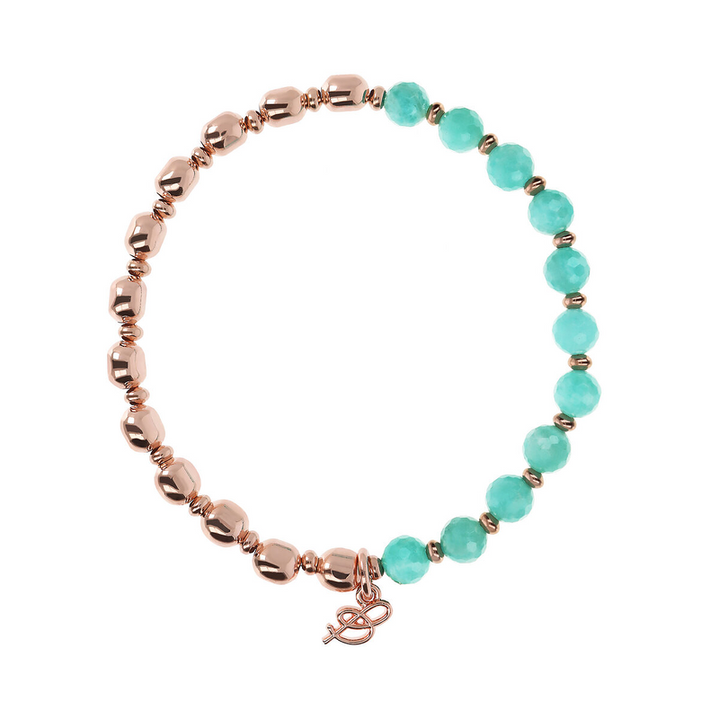 Bracelet Élastique avec Pierres Naturelles et Sphères Rosées Dorées