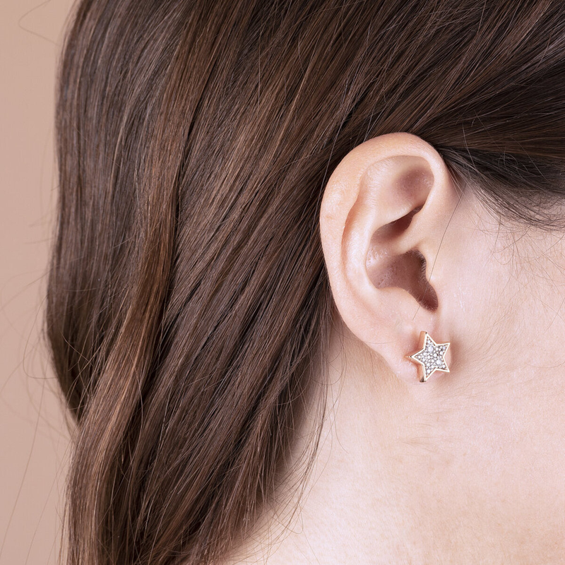 Star Stud Earrings with Pavé in Cubic Zirconia