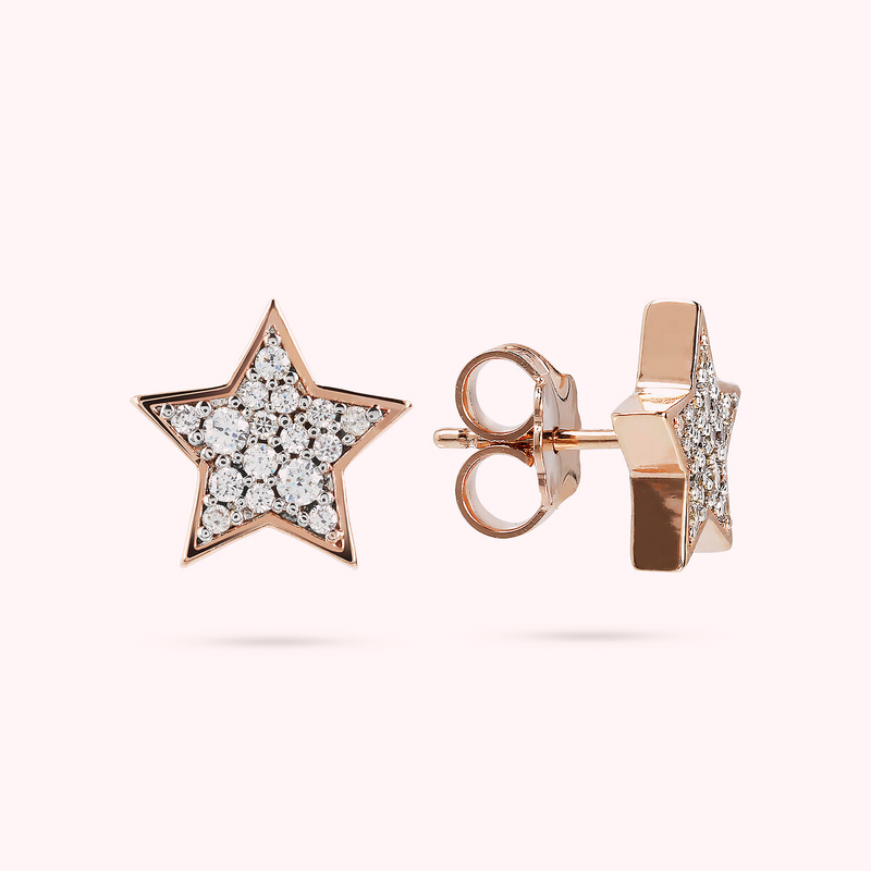 Star Stud Earrings with Pavé in Cubic Zirconia