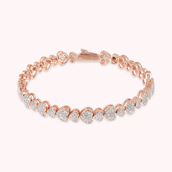 Bracciale Tennis con Cuori Pavé in Cubic Zirconia