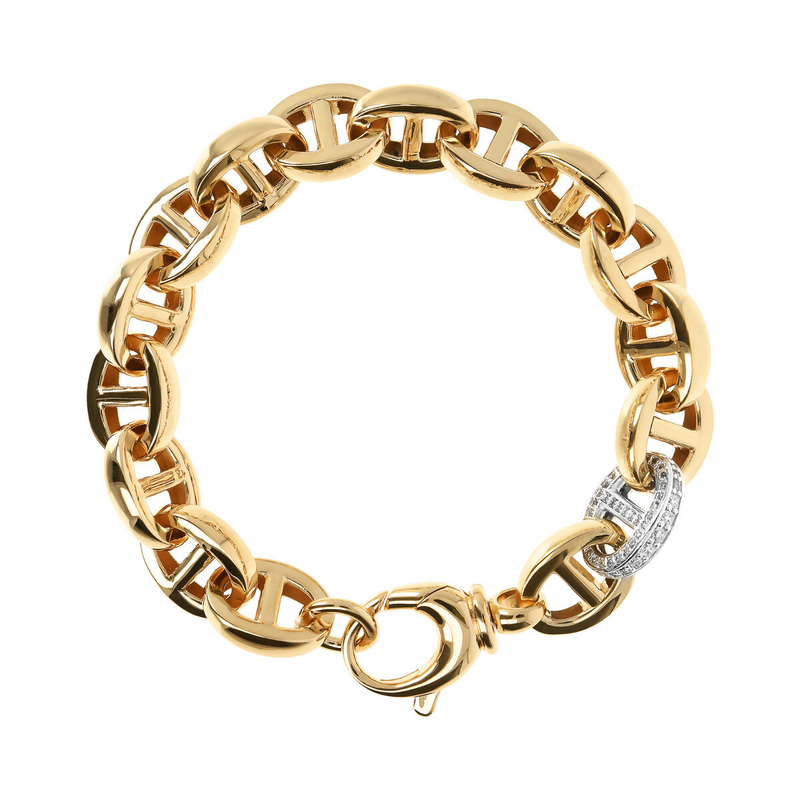 Bracelet Chaîne Marine Doré et Élément Pavé en Oxyde de Zirconium