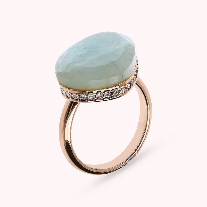 Drop Cocktail Ring with Natural Stone and Cubic Zirconia