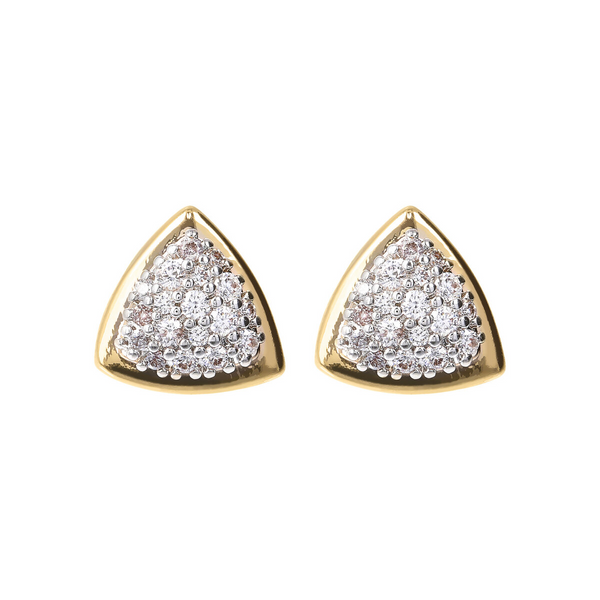 Golden Lobe Triangle Earrings with Pavé in Cubic Zirconia