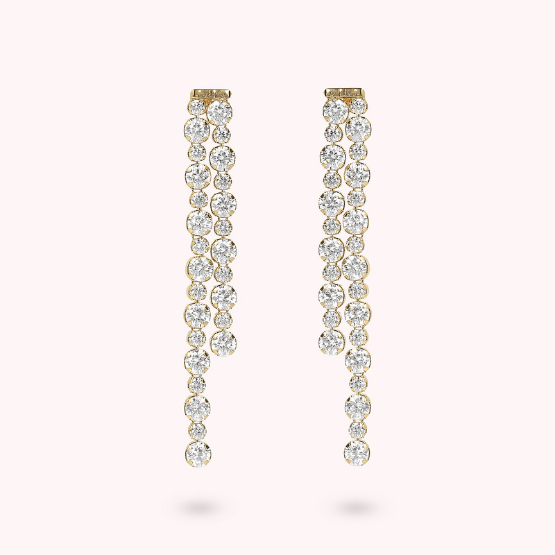 Golden Tennis Double Earrings with Cubic Zirconia