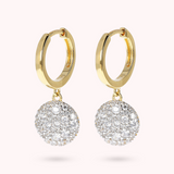 Golden Hoop Earrings with Pavé Pendant in Cubic Zirconia