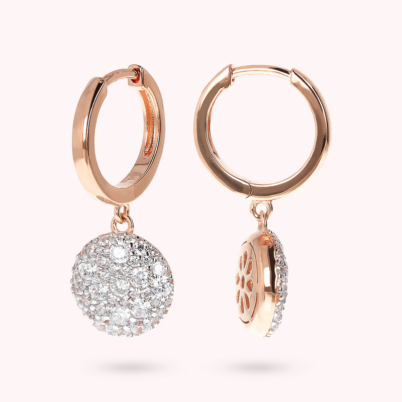 Hoop Earrings with Pavé Pendant in Cubic Zirconia