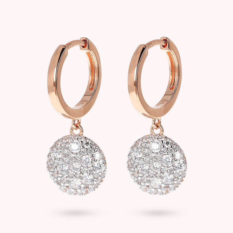 Hoop Earrings with Pavé Pendant in Cubic Zirconia