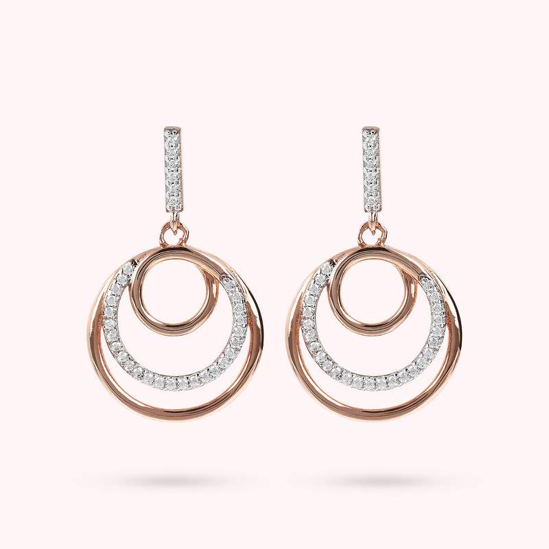 Triple Circle and Pavé Pendant Earrings