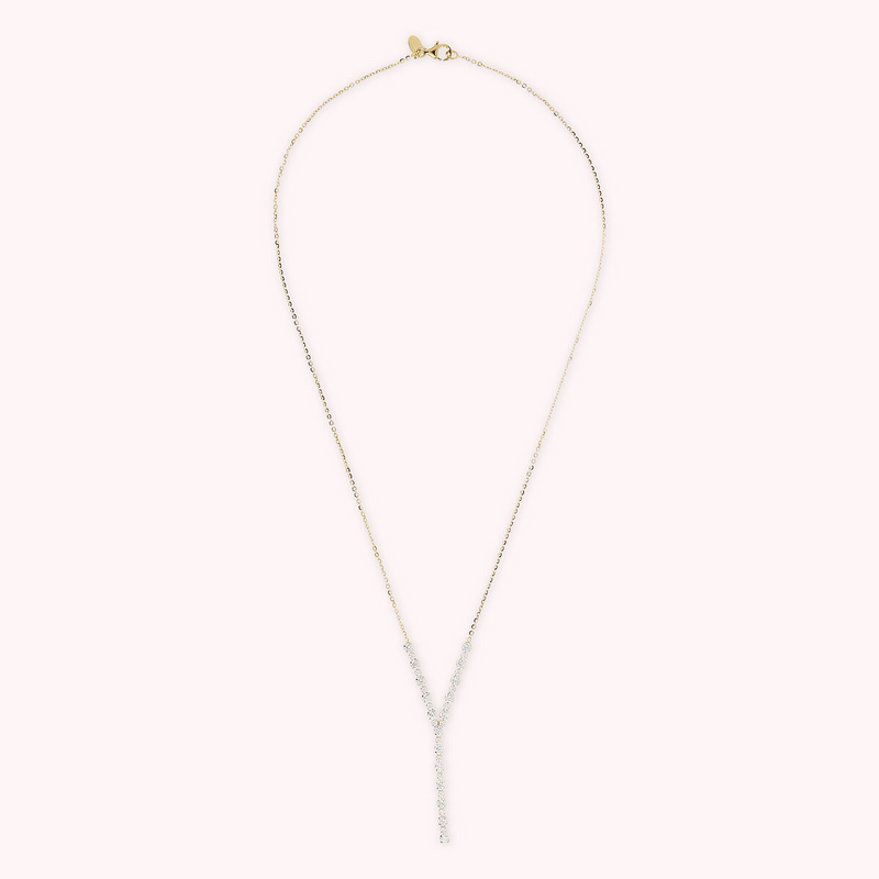 Golden Tie Necklace with Tennis Centerpiece in Cubic Zirconia