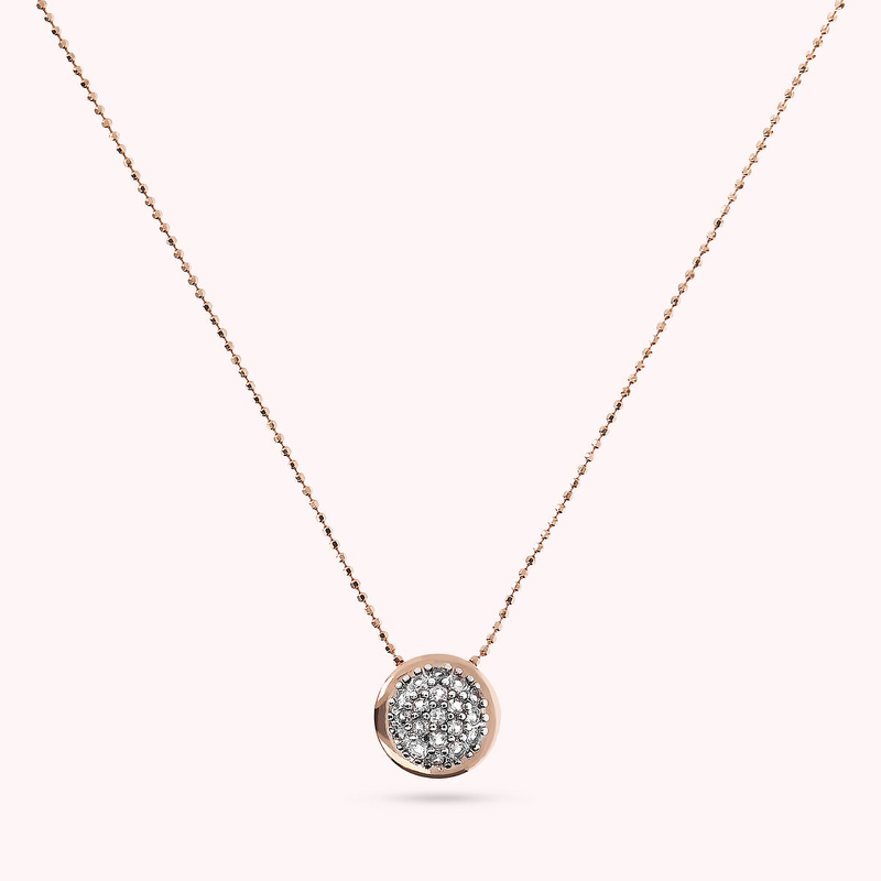 Necklace with Round Pavé Pendant in Cubic Zirconia