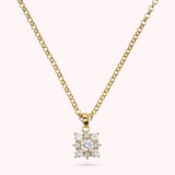 Golden Rolo Chain Necklace with Cubic Zirconia Flower Pendant