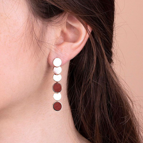 Pendant Earrings With Discs in Natural Stone