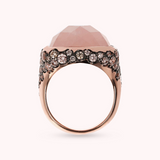 Chevalier Ring with Faceted Square Natural Stone and Pavé