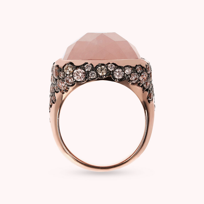 Chevalier Ring with Faceted Square Natural Stone and Pavé