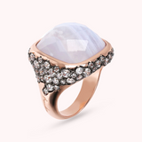 Chevalier Ring with Faceted Square Natural Stone and Pavé