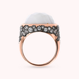 Chevalier Ring with Faceted Square Natural Stone and Pavé