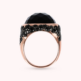 Chevalier Ring with Faceted Square Natural Stone and Pavé