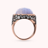 Chevalier Ring with Faceted Square Natural Stone and Pavé