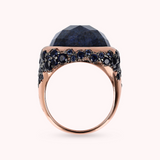 Chevalier Ring with Faceted Square Natural Stone and Pavé