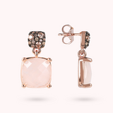 Pendant Earrings with Faceted Square Natural Stone and Pavé