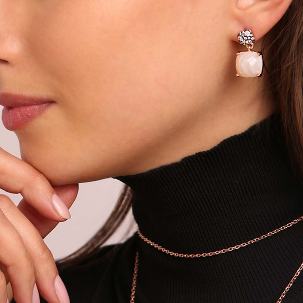 Boucles d'Oreilles Pendantes Carrées avec Pierre Naturelle et Cubic Zirconia