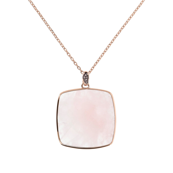 Collana con Pendente in Pietra Naturale Quadrata e Pavé