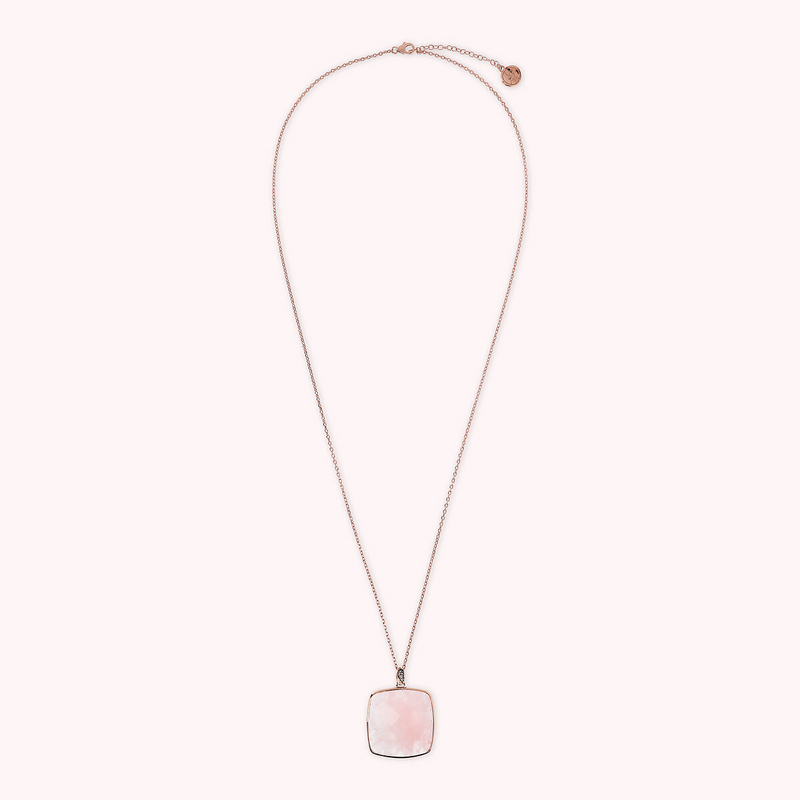 Necklace with Pendant in Square Natural Stone and Pavé