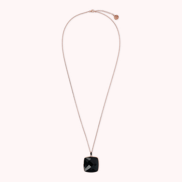 Collana con Pendente in Pietra Naturale Quadrata e Pavé