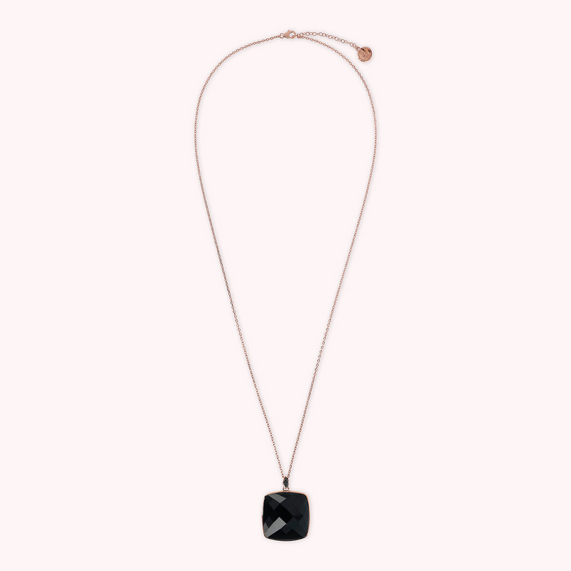 Necklace with Pendant in Square Natural Stone and Pavé