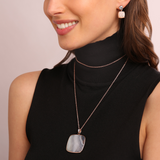 Necklace with Pendant in Square Natural Stone and Pavé