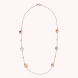 Long Necklace with Shiny Nuggets in Golden Rosé and Freshwater Cultured Pearls Ø 17 mm