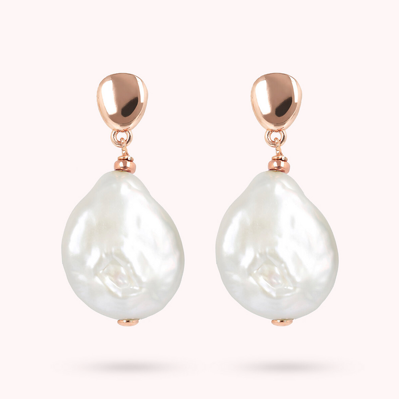 Pendant Earrings with Ming Baroque Cultured Freshwater Pearl Ø 15 mm