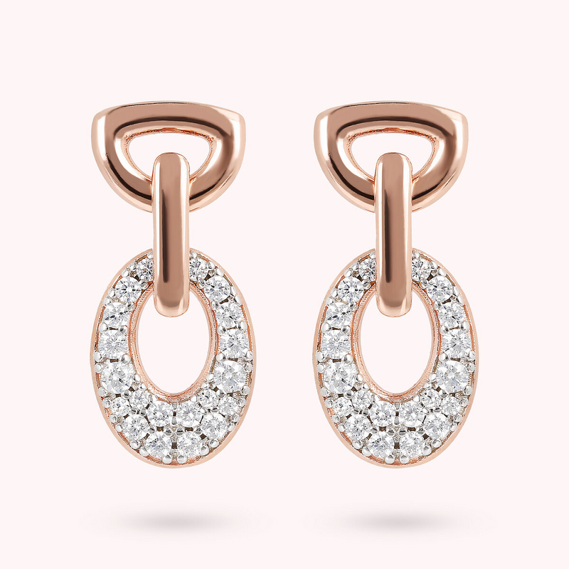 Boucles d'Oreilles Pendantes Ovales avec Pavé en Cubic Zirconia