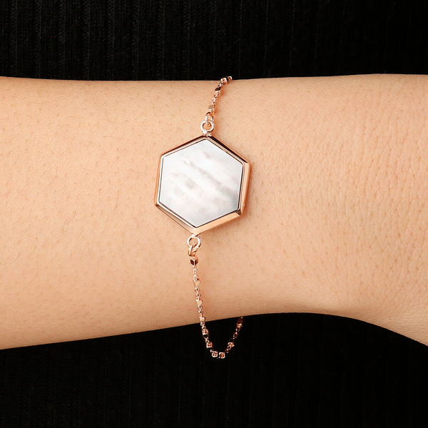 Bracelet Chaîne Cube avec Élément Hexagonal en Pierre Naturelle