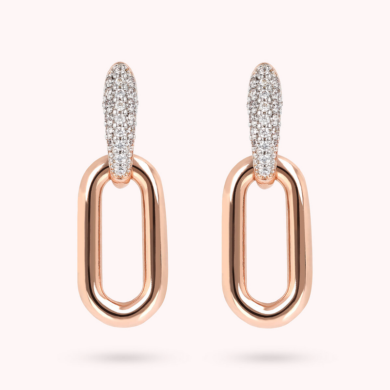 Pendant Earrings with Oval Mesh and Pavé